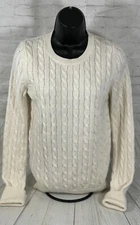 GAP M Women Angora Blend Fisherman Knit Sweater Ivory Preppy Light Academia