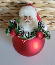 Santa Ball Ornament W Santa On Top And Garland Fine Details Large