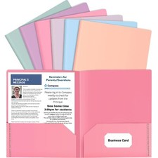 6 Pack Colored File Folders with Pockets and Business Card Holder for Documents