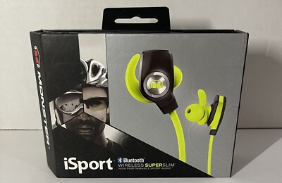 Monster iSport SuperSlim Bluetooth Wireless In-Ear Headphones Neon