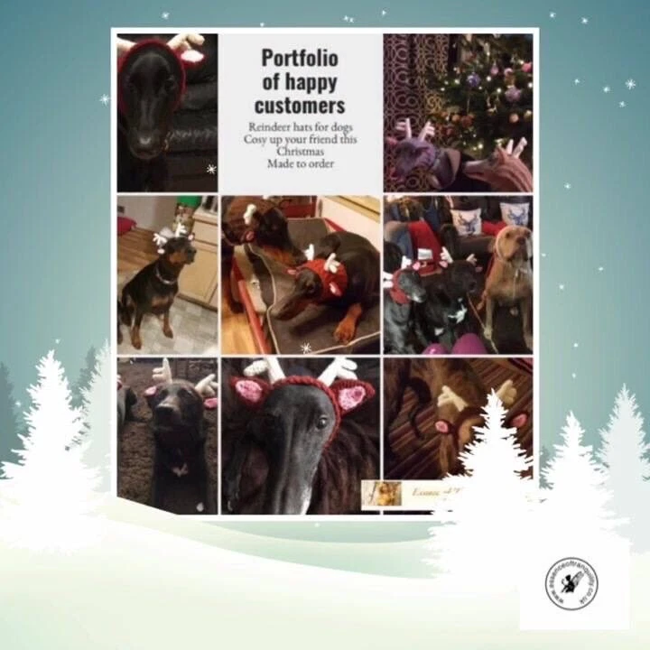 Handmade Medium Sized Reindeer hat Lurcher~Greyhound~Whippet + other breeds - Image 2 of 4