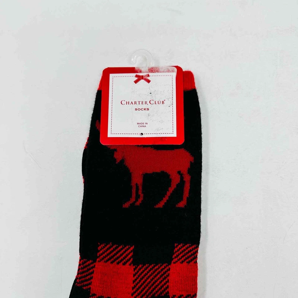 Nuevos calcetines Charter Club Womans Holiday negros rojos ciervos talla 9-11 nuevos con etiquetas Foto 4 de 4