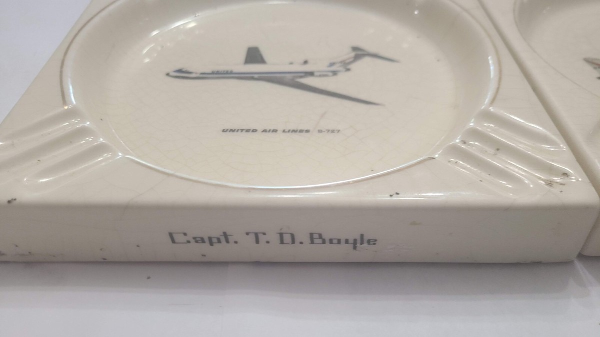 1961 &1962 United Airlines Boeing Captains Porcelain Ashtrays. Cpt.R.G.  Beck