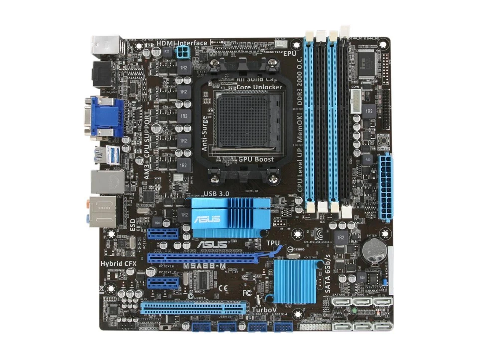 ASUS M5A88-M Rev 1.01 AMD 880G Socket AM3+ SATA 6Gb/s HDMI mATX Motherboard - Image 3 of 3