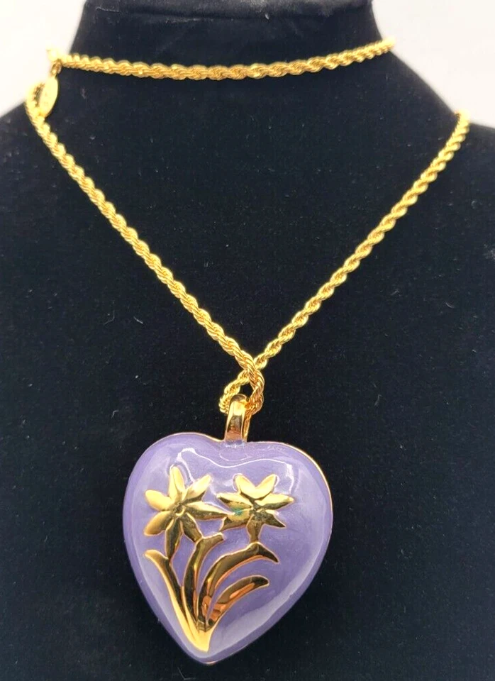JOAN RIVERS PURPLE ENAMEL PUFFY HEART PENDANT SWAROVSKI CRYSTALS W/ NECKLACE - Image 2 of 3