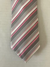 Scott Allan Collection Men's Necktie Tie Microfiber Pink Gray White Stripe