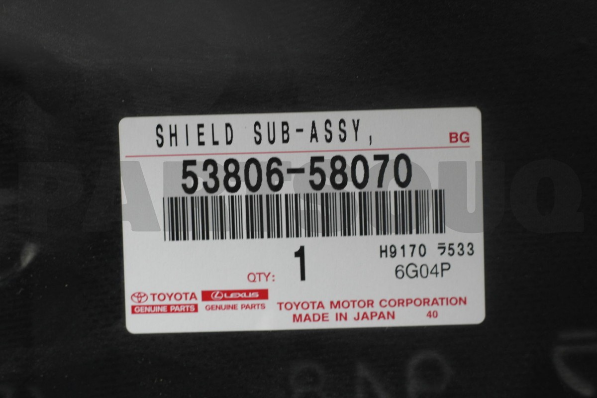 5380658070 Genuine Toyota SHIELD SUB-ASSY, FRONT FENDER SPLASH, LH