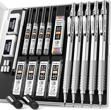 Nicpro 5 PCS Art Mechanical Pencil Set, Metal Drafting Pencils 0.3, 0.5, 0.7, 0.