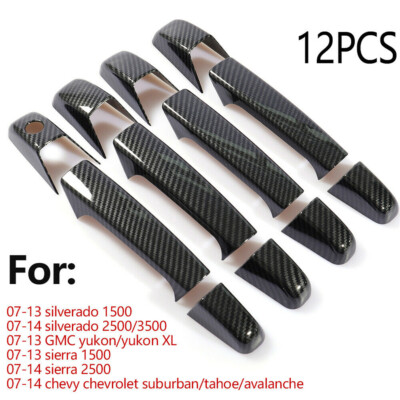 Carbon Fiber Style Door Handle Trim Covers – Fits 2007–2013 Chevy Tahoe & Suburban – Set Of 4 (Black ABS)