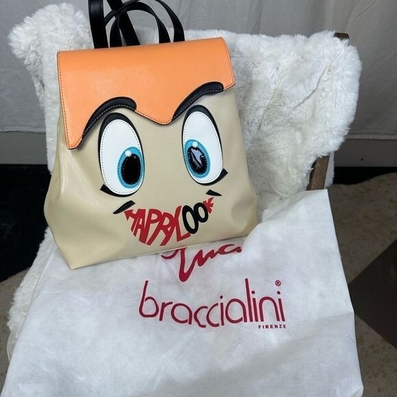 NEW Braccialini TUA Eyes backpack beige eco leather style B11314 made in Italy NEW Braccialini TUA Eyes backpack beige eco leather style  main image 4