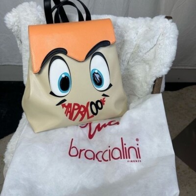 NEW Braccialini TUA Eyes backpack beige eco leather style B11314 made in Italy NEW Braccialini TUA Eyes backpack beige eco | Mercari main image 3