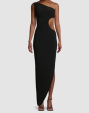  216 Norma Kamali Women's Black One-Shoulder Cut-Out Sunburst Gown Dress Size L