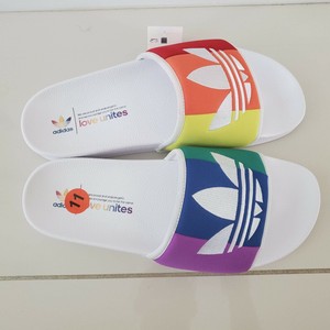 rainbow adidas slides