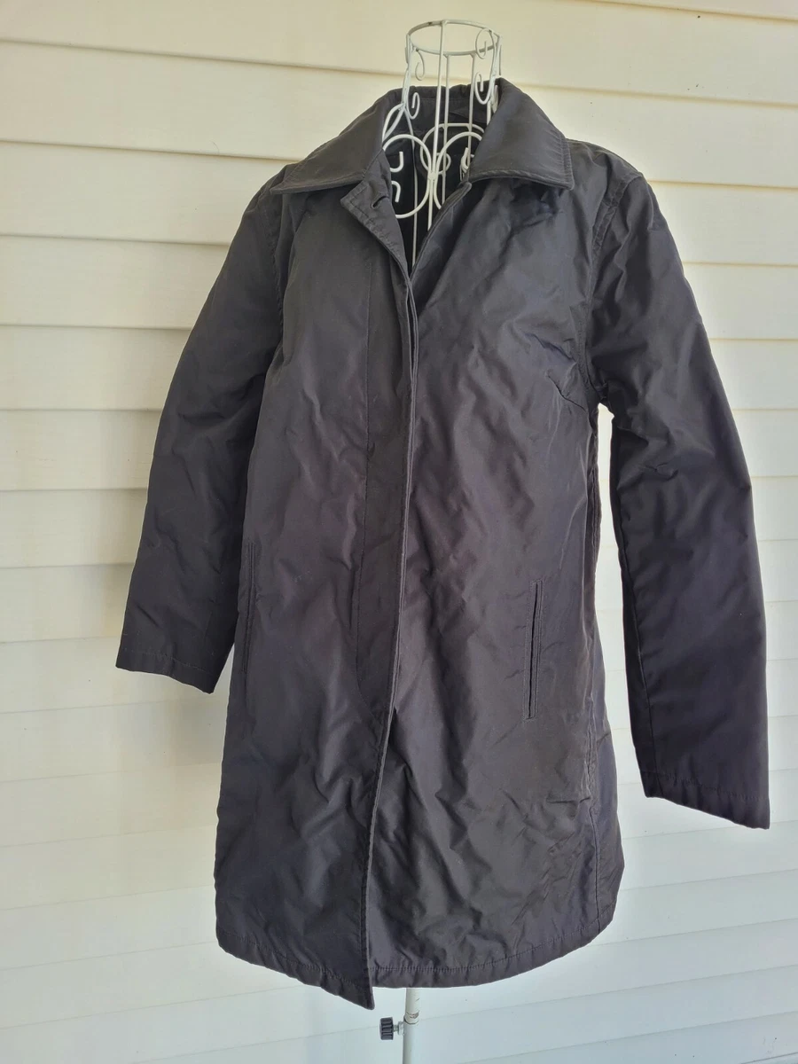 Gap Women s XS Raincoat Black 3 4 Length 4 Button Down Lined Missing Top Button