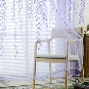Past Willow Leaf Print Rod Sheer Curtain Bedroom Living Room Image Is Loading Past Willow Leaf Print Rod Sheer Curtain Bedroom