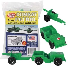 TimMee Processed Plastic GREEN Willys Jeep & Artillery Tim Mee Army Men Playset