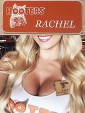 ~NEW~ RACHEL HOOTERS Girl Uniform Collectible Pin Badge Tag Orange NAME TAG