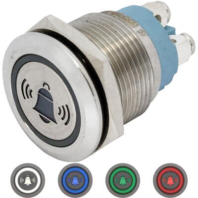 Edelstahl Drucktaster Flach Ø19mm Glocke LED IP65 Schraubanschluss 250V 3A Vanda