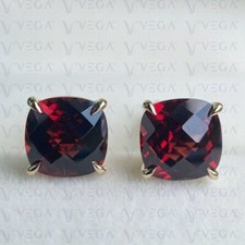 3.00Ct Cushion Shape Natural Garnet Solitaire Stud Earring 14K Solid Yellow Gold