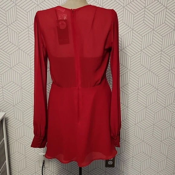 VALENTINO NUOVO Privacy Please Red Easton Chiffon Mini Abito Donna Taglia Media Ruffle Trasparente