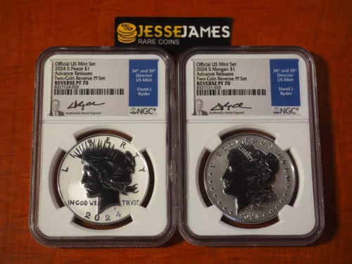 2024 S REVERSE PROOF SILVER PEACE & MORGAN DOLLAR NGC PF70 ADVANCE RELEASE RYDER