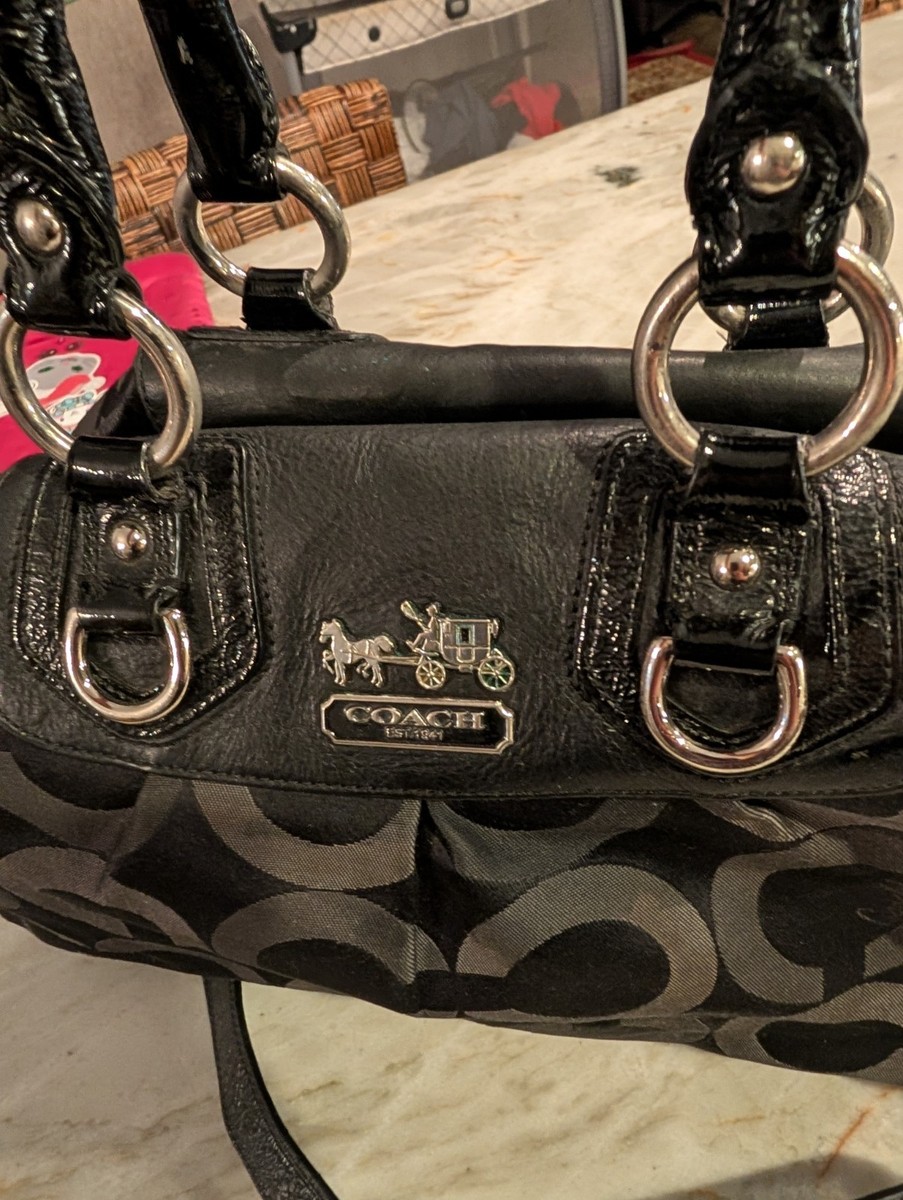 Authentic Coach Madison Sabrina Op Art Black Satchel Sateen