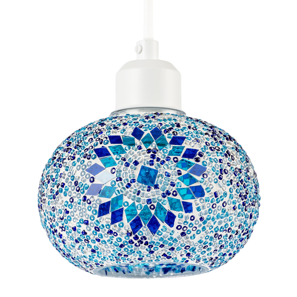 Light and Dark Blue Mosaic Glass Artisanal Pendant Ceiling Light Shade by Hap...