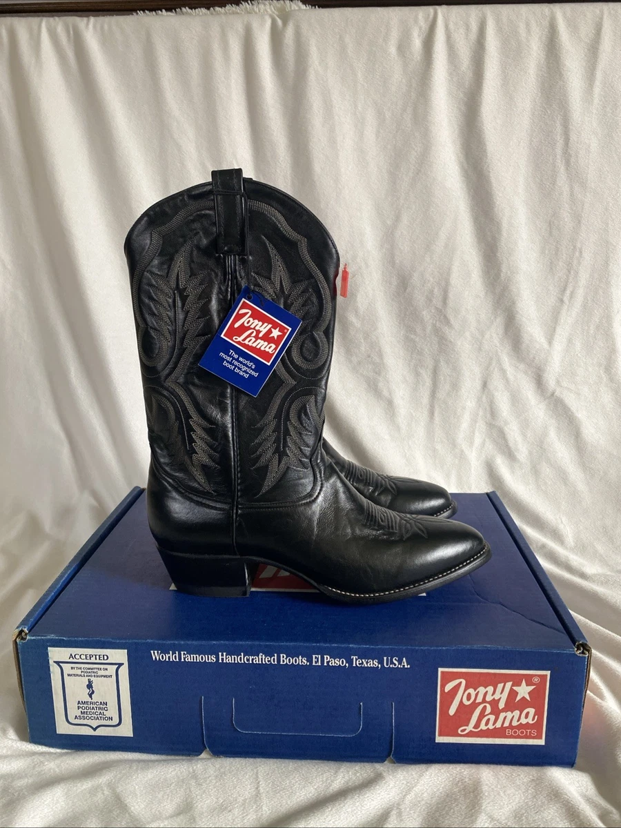 Bottes De Cowboy Tony Lama En Cuir Noir – Taille 6.5 B (femme) – Talon Bas, Tige Mi-mollet, Vintage Chic