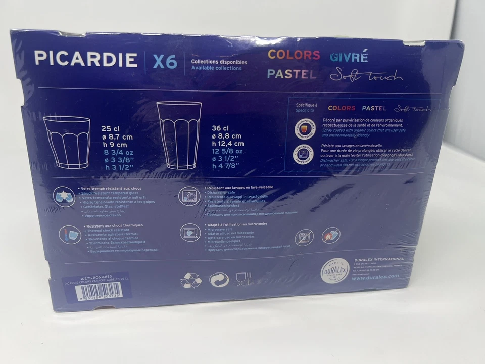 Duralex Picardía Deco Pastel Juego de 6 Vasos Vasos Barware 8oz Francia Nuevo Foto 4 de 4