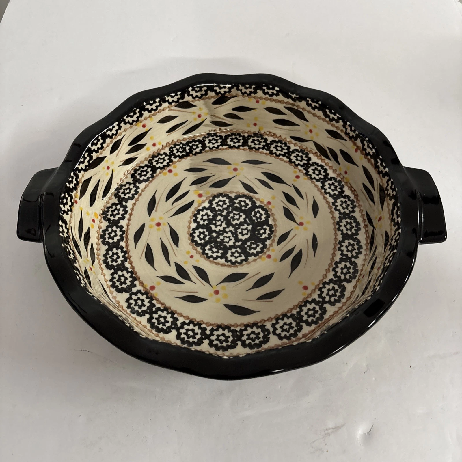 Temp-tations By Tara 9" Round Ceramic Baking Pie Dish - Old World Black EUC