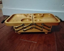 Vintage Karloff Mid Century Modern 3-Tier 1950s Wood Hors D'oeuvres Serving Tray