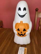 Halloween Ghost Holding Pumpkin Decor 12.5"H Blow Mold LED Light Up Brand New