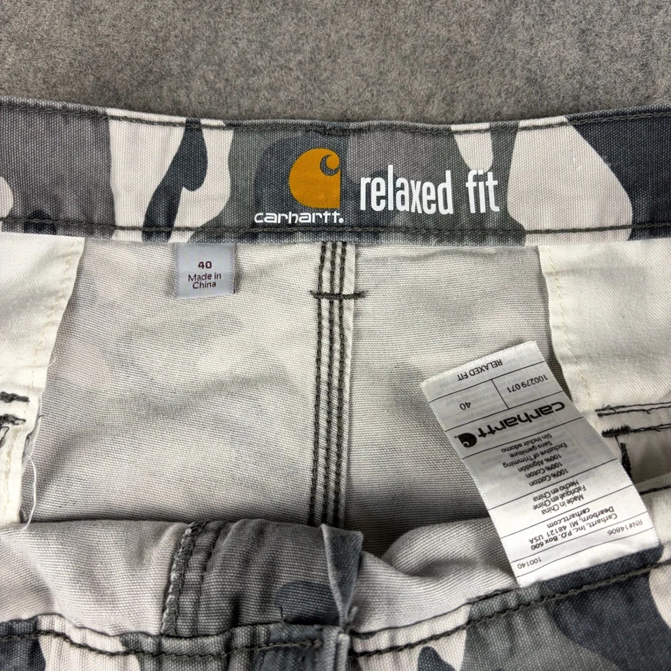 Y2K Carhartt Camo Men Relaxed Fit Cargo Shorts Size 40 Grey Army Work 100279 071 - Image 4 of 4