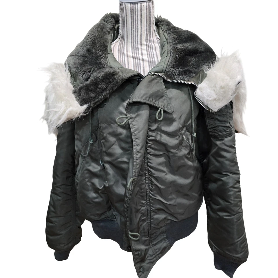 VINTAGE 70s Military Flying Jacket N-2B Mens Medium Heavy Attached Hood USA - Image 4 of 4