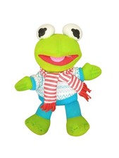 Vintage 80s Kermit The Frog Plush Toy In Winter Outfit With Festive Scarf & Swea