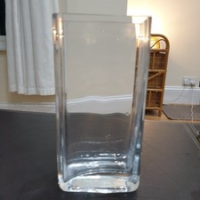 Large Clear Glass Square Vase 20cm Heavy Base 😺🐾