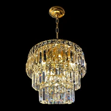 Tiered Round Crystal Gold Chandelier 16”
