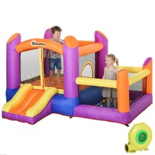 Outsunny Bouncy Castle with Slide Pool House Inflatable w/ Blower Multi-color