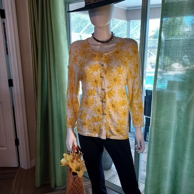 Boutique Rayon & Cotton Button-Up Bead  Embroidered Lightweight Sweater By JustB