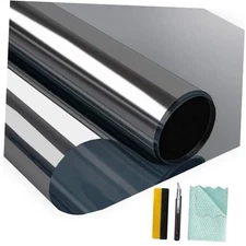  One Way Window Privacy Film with Installation 23.6" x 157.4" Black Silver