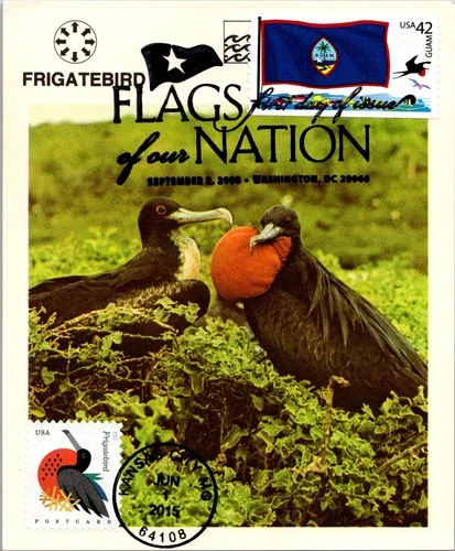 Dr Jim Stamps Maximum Card 42c Guam Flag and PC Rate Frigatebird Dual First Days