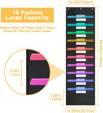 10-Pockets Hanging File Organizer with 3 Over-Door Hangers, Wall Mount Storag...