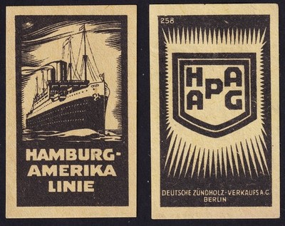 Reederei  Hamburg-Amerika Linie - H.A.P.A.G.  Etikett, Matchbox Label
