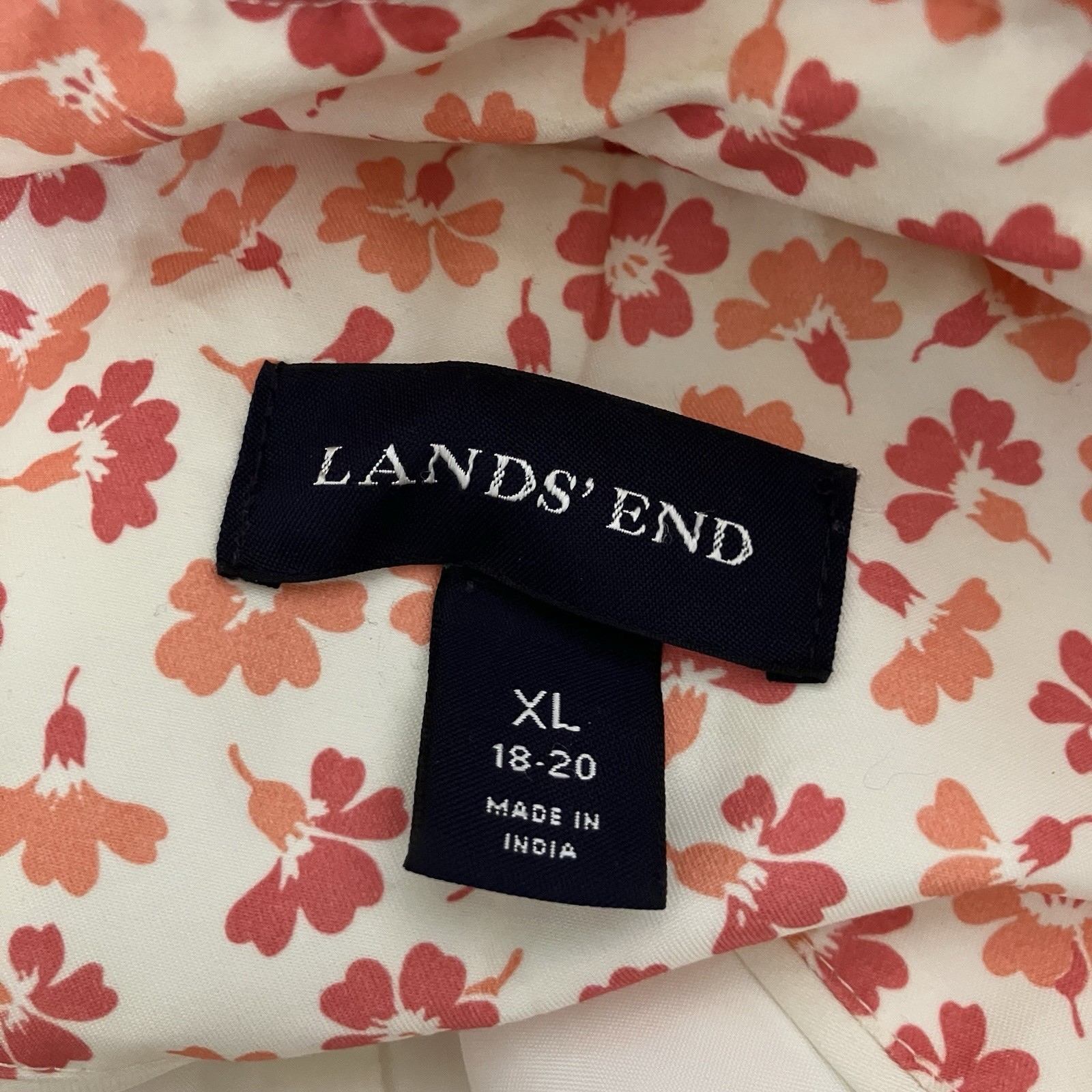 Lands End  Womens Floral Raincoat Jacket Size XL Hooded Pink Rust Off White thumbnail 7