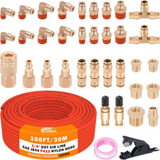 100 FT 1/4" DOT Air Line with 34 Pcs Brass DOT Air Line Fittings Kit 30.5 Meter