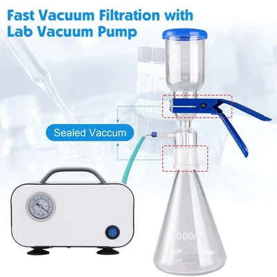 4E'S SCIENTIFIC 1000mL Lab Vacuum Filtration Flask Glass Filtration Device Kit Base Funnel Clamp