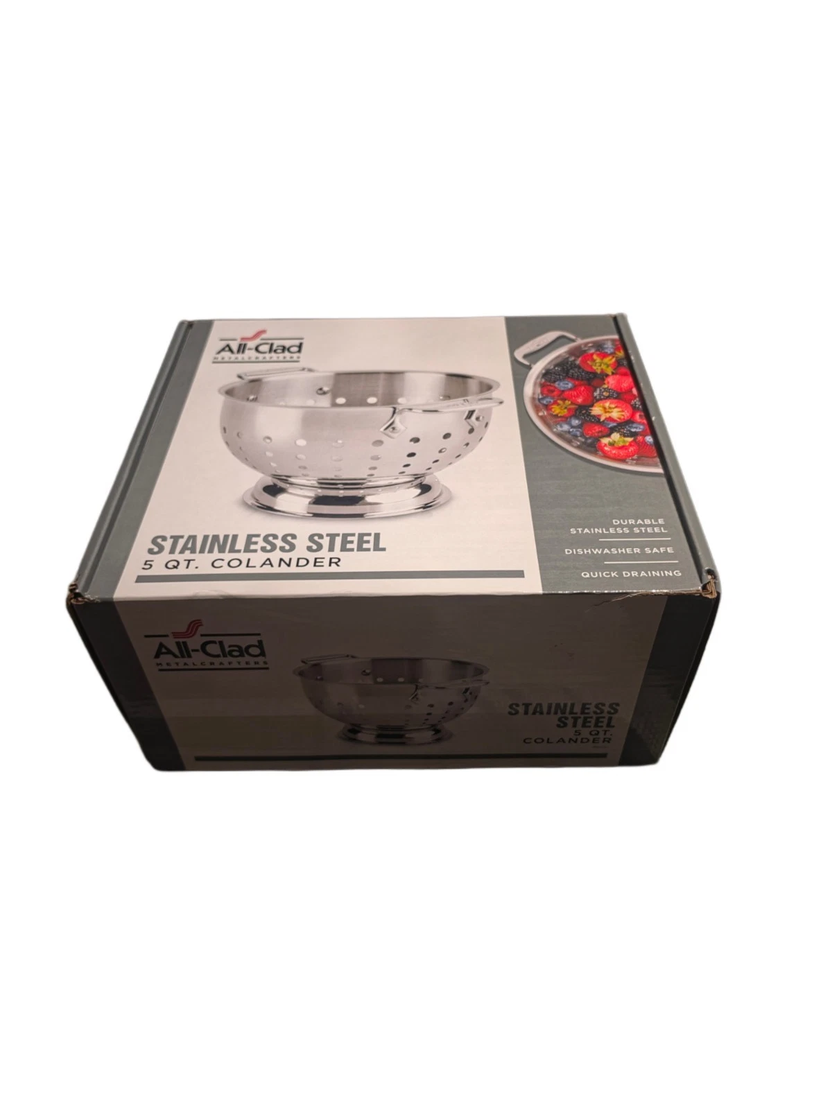 All-Clad Polished Stainless Steel 5qt Colander Strainer Williams Sonoma NIB