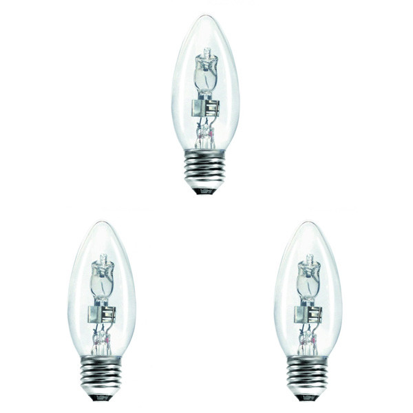 3x Low Energy Halogen Candle 42W (equivalent to 60 watt) E27 Clear