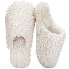 ULTRAIDEAS Women's Fuzzy Slip-on Slippers, Cozy Indoor House 5-6, Cream White