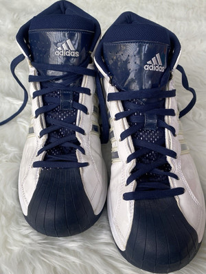 adidas Pro Model White Navy High Top Basketball Sneakers Lace Up Men's